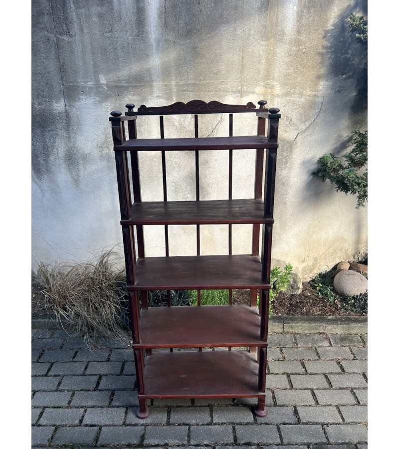 Etažerė medinė, ąžuolinė, antikvarinė, rasta Kaune, Žaliakalnyje. Tvirta, masyvi. Kaina 133