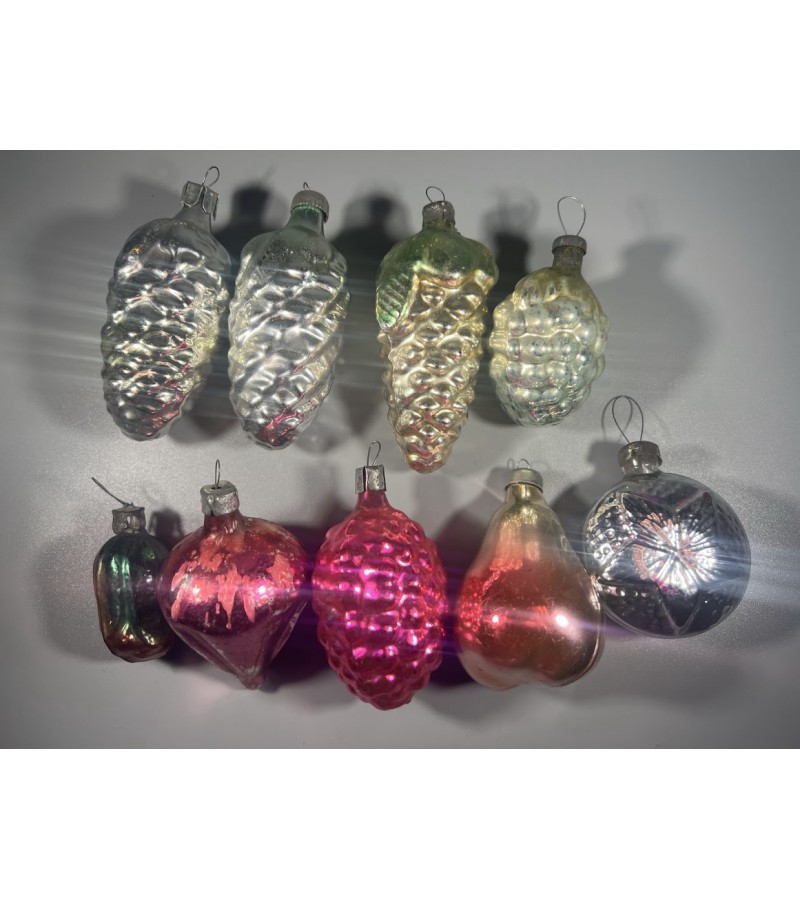 Eglutės žaisliukai stikliniai tarybiniai, sovietinių laikų. 9 vnt. Kaina po 6 