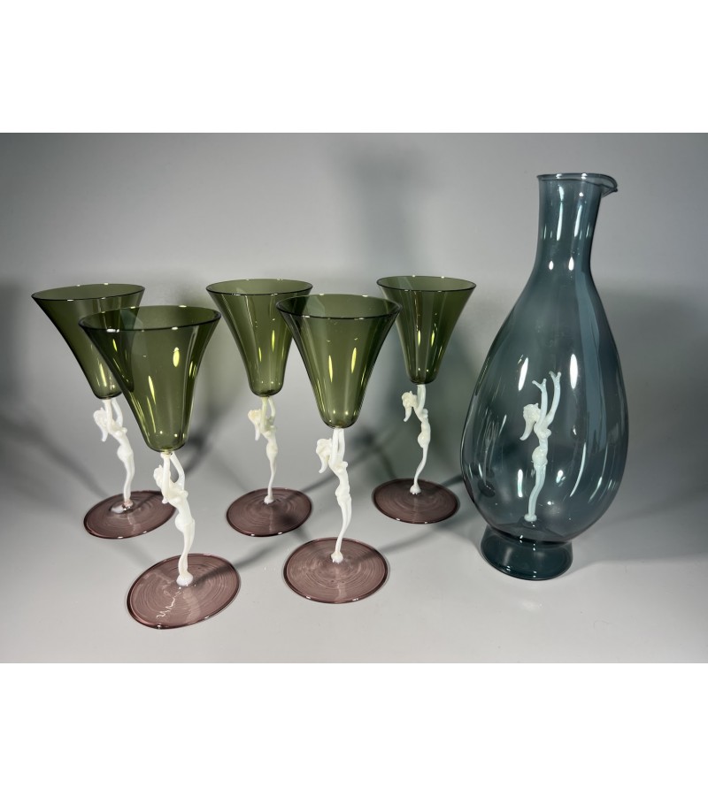 Grafinas su taurelėmis Nuogos moterys, Art Deco stiliaus, Lauscha Bimini Workshop. Kaina 378 už viską