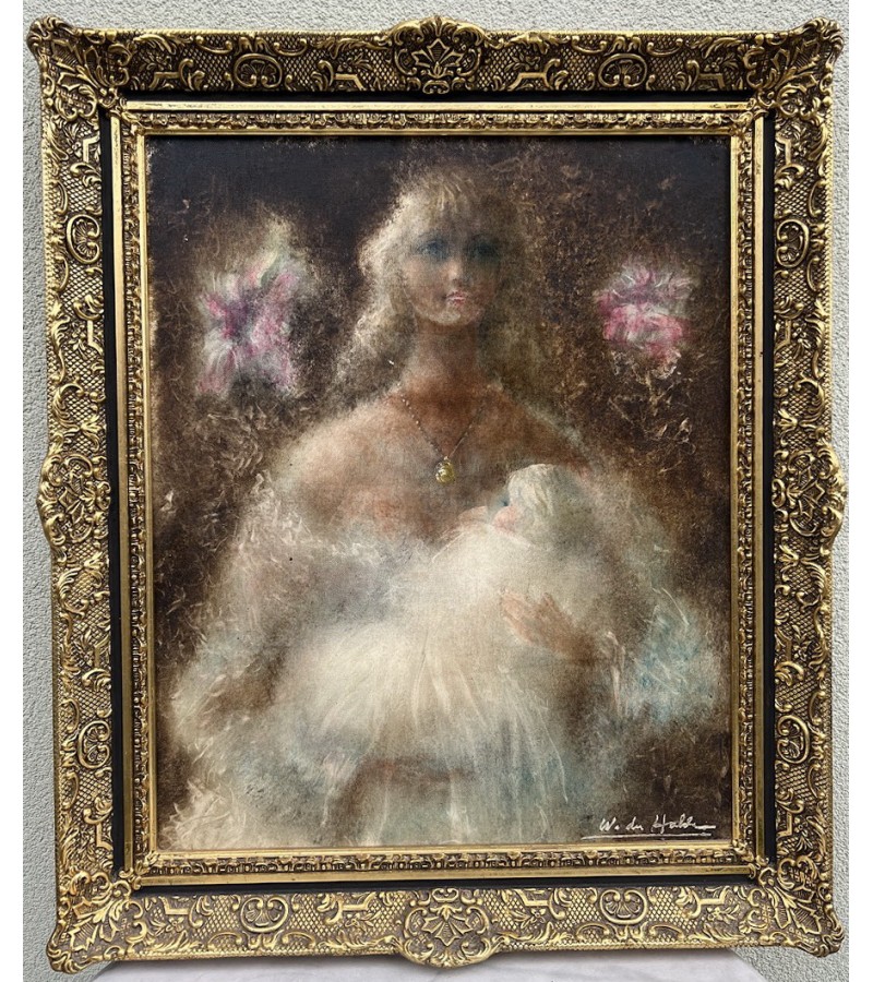 Paveikslas Moteris su kūdikiu, aliejus, drobė. Dailininkas Walter du Halde. 1950-1970 m. Kaina 238