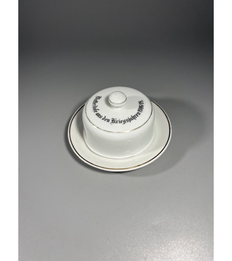 Sviestinė antikvarinė Butterdose aus den Kriegsjahren 1916/18. Sviestinė iš 1916–1918 metų karo metų, porcelianinė. Vokietija, I PK. Kaina 78