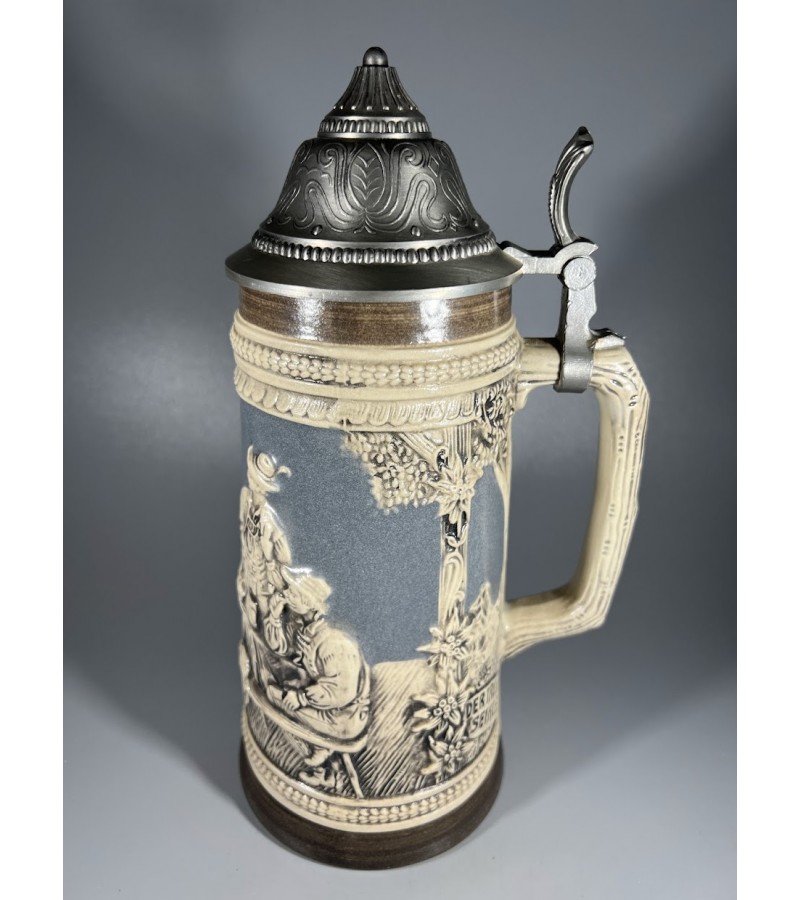 Bokalas keraminis, glazūruotas su alaviniu dangčiu, vintažinis, vokiškas, Gerz. West Germany. 1 l. Kaina 88