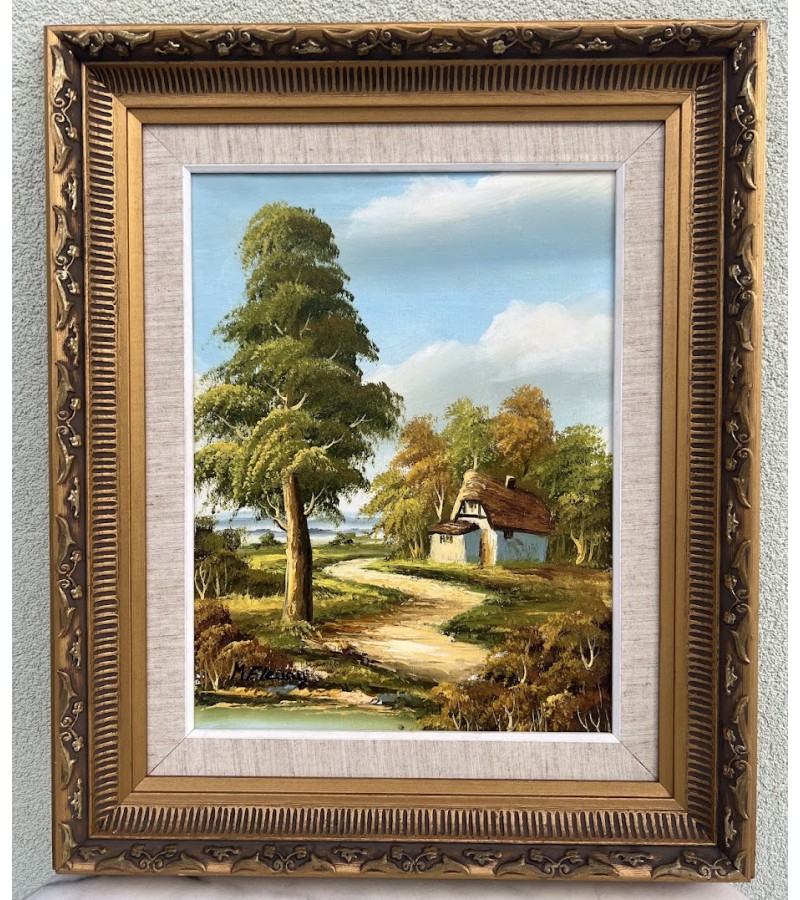 Paveikslas Peizažas su sodyba. Drobė, aliejus. M. Fleury. Kaina 168