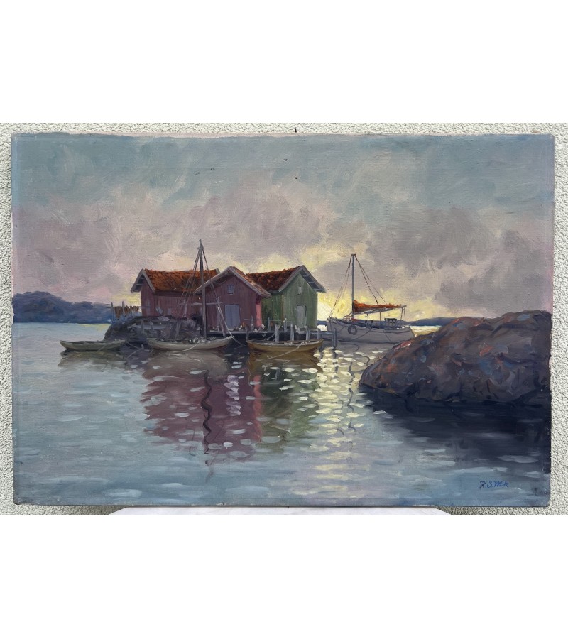 Paveikslas Žvejų prieplauka. Drobė, aliejus. Kaina 33