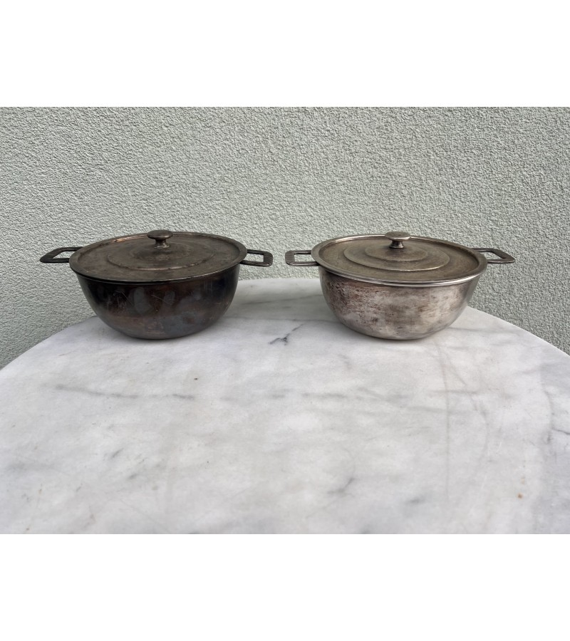 Puodas, puodai metaliniai, melchioro, КОЛЬЧУГИНСКИЙ ЗАВОД, KOLCHUGINSKY ZAVOD. 1946–1962 m. Nevalyti. 2 vnt. Kaina po 22