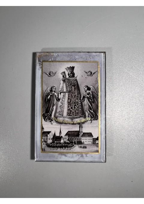 Religinis atvaizdas, abrozdas antikvarinis Dievo Motina stikliniame rėmelyje. Kaina 12