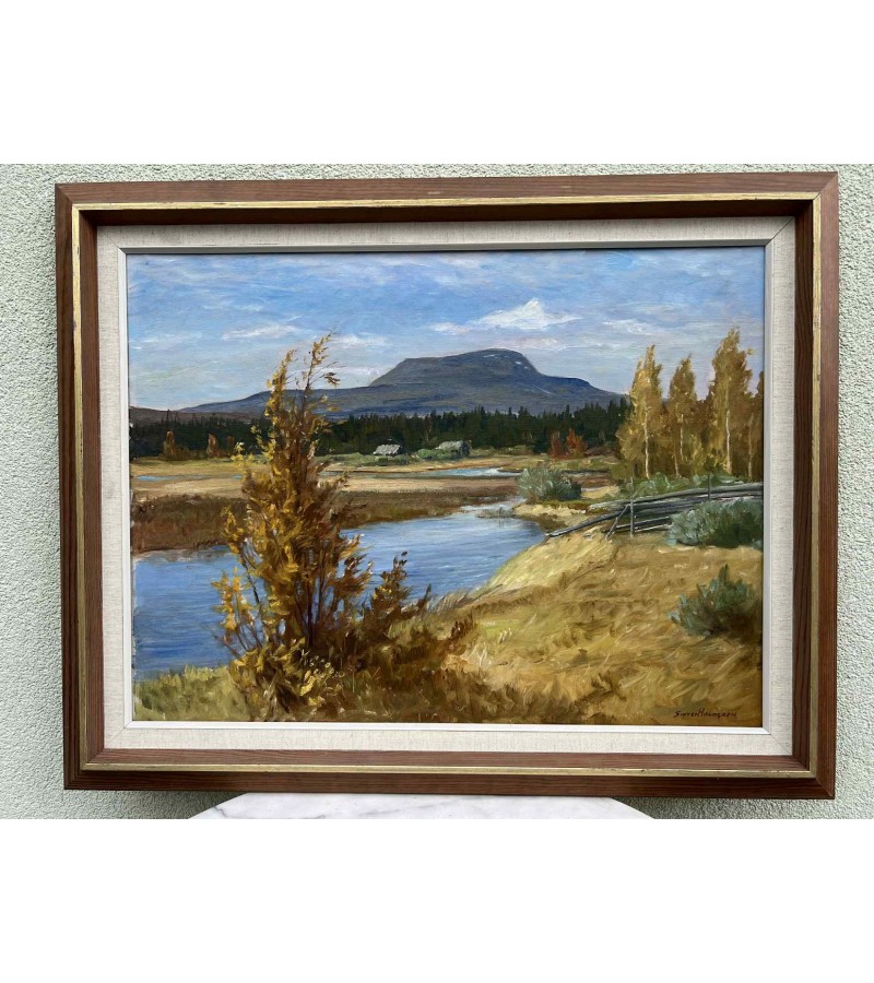 Paveikslas, gamtos peizažas, tapytas ant drobės. Švedų tapytojo Johan Sixten Leon Holmgren (1906 m. – 1962 m.). Kaina 78 