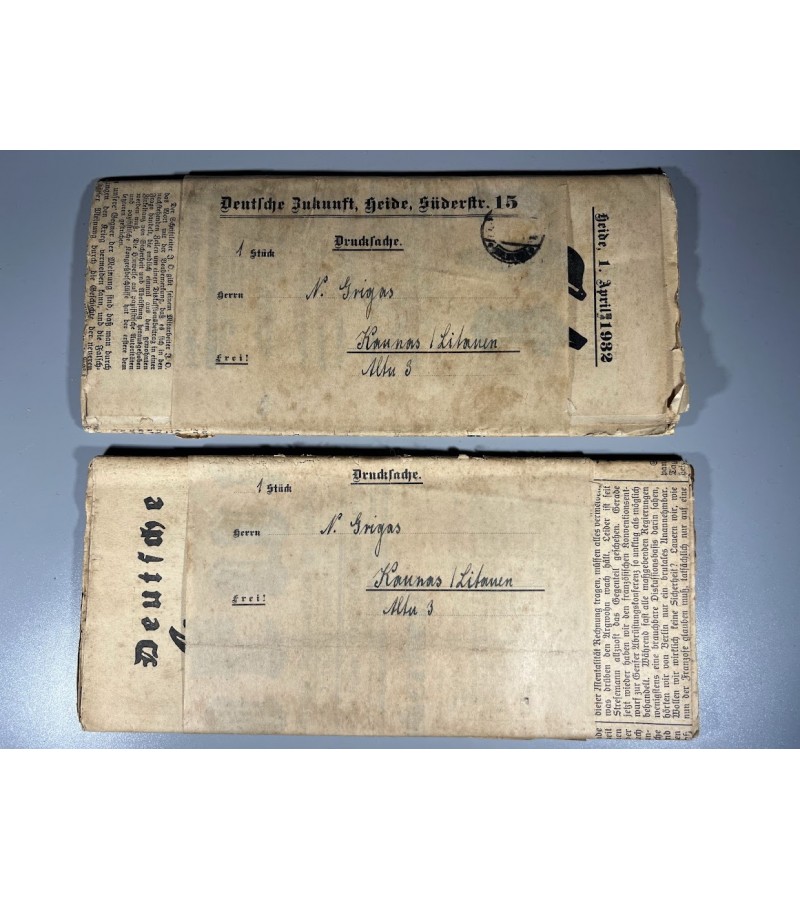 Napalio Grigo tarpukario laikų korespondencija, užsakyti vokiški laikraščiai. Nenaudota. 2 vnt. Kaina po 18