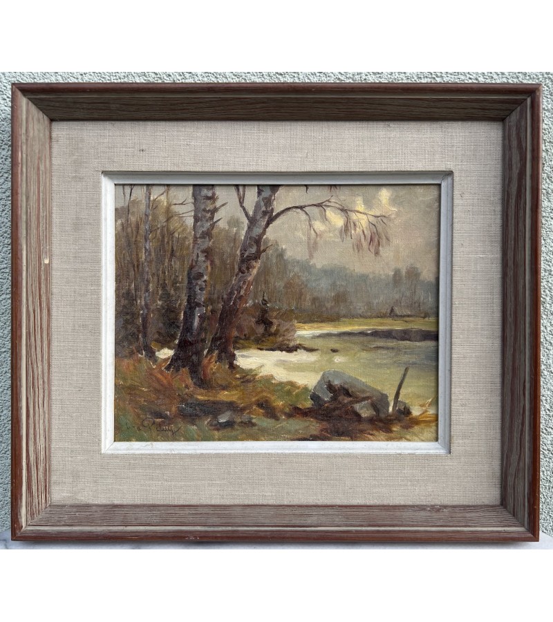 Paveikslas Peizažas saulėtekis. Drobė, aliejus. Kaina 68