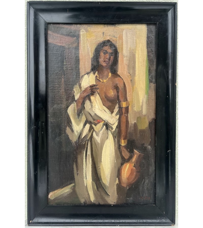 Paveikslas Moteris su ąsočiu. Drobė, aliejus. Orientalistinis stiliusantikvarinis. Kaina 73
