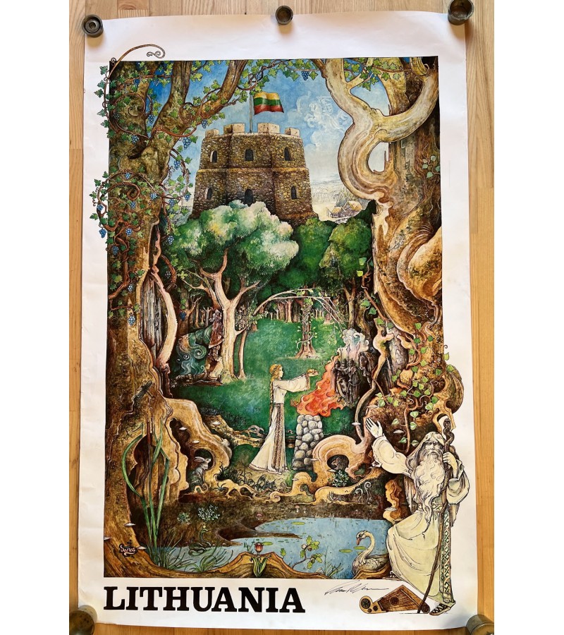 Plakatas LITHUANIA. Gintaras Karosas, JAV, 1977 m. Originalas su autoriaus parašu. Dydis: 58 x 90 cm. Kaina 293