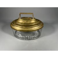 Dėžutė stiklinė metaliniu dangčiu antikvarinė, Art Deco stiliaus. Kaina 23