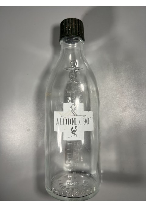 Buteliukas graduotas antikvarinis, medicininis, vaistinės, prancūziškas, ALCOOL A90, alkoholis 90%. 2 vnt. Kaina po 23