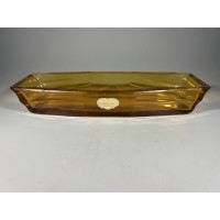 Padėklas antikvarinis, Art Deco stiliaus ECHT KRISTALL handgeschliffen, tikras krištolas, rankomis šlifuotas, gintaro spalvos storo stiklo. Kaina 27