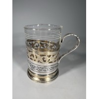 Podstakanikas, stiklinių laikiklis sidabrinis, antikvarinis Dagestan, Кубачи (Podstakannik, Tea glass holder). Praba 875. Svoris 83 g. 1955 m. Kaina 178