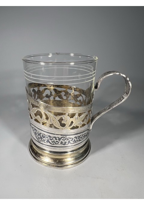 Podstakanikas, stiklinių laikiklis sidabrinis, antikvarinis Dagestan, Кубачи (Podstakannik, Tea glass holder). Praba 875. Svoris 83 g. 1955 m. Kaina 178