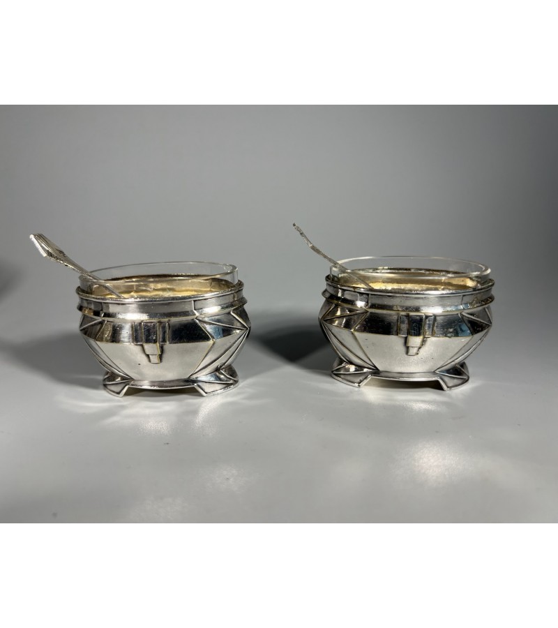 Druskinė, prieskoninė sidabruota, antikvarinė, Art Deco stiliaus, prancūziška. 2 vnt. Kaina po 26
