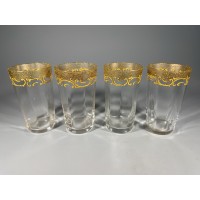 Stiklinės, stiklinaitės puoštos auksuota ornamentika, vintažinės. Talpa 70 ml. 4 vnt. Kaina po 8