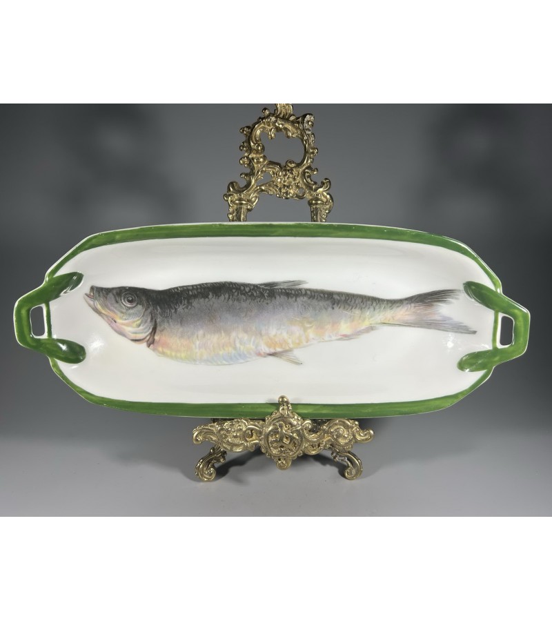 Lėkstė gili puošta žuvimi porcelianinė, antikvarinė. Rosenthal. 1891-1906 m. Kaina 36