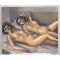 Paveikslas Nuogos moterys. Kartonas, akrilas, pastelė. Åke Brovik (Sweden, 1911-1988). Kaina 53