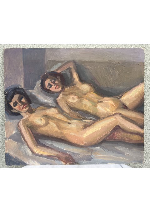 Paveikslas Nuogos moterys. Kartonas, akrilas, pastelė. Åke Brovik (Sweden, 1911-1988). Kaina 53