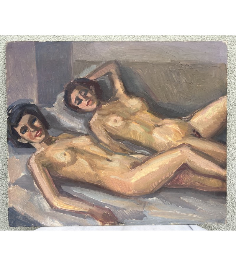 Paveikslas Nuogos moterys. Kartonas, akrilas, pastelė. Åke Brovik (Sweden, 1911-1988). Kaina 53