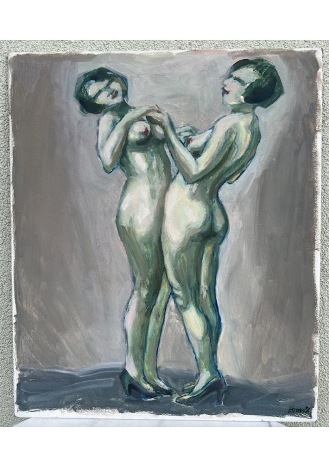 Paveikslas Nuogos moterys. Kartonas, akrilas, tempera. Åke Brovik (Sweden, 1911-1988). Kaina 78