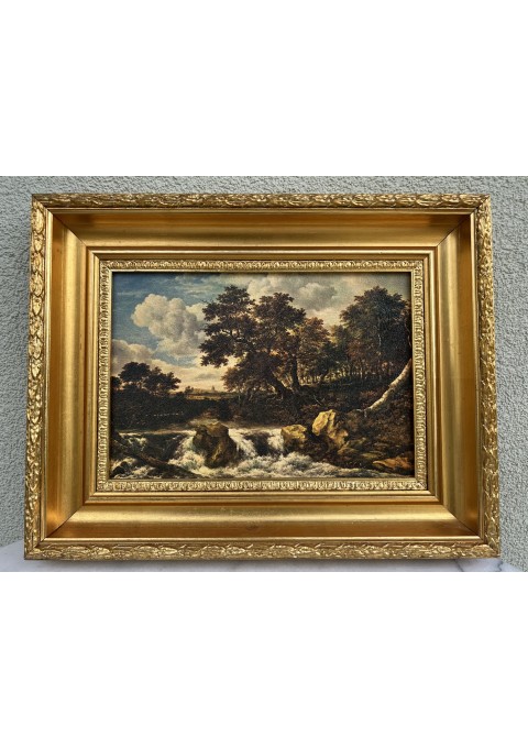 Paveikslas Peizažas su kriokliu, Landschaft mit Wasserfall,  Jacob van Ruysdael, 1668 m. paveikslo reprodukcija. Kaina 33