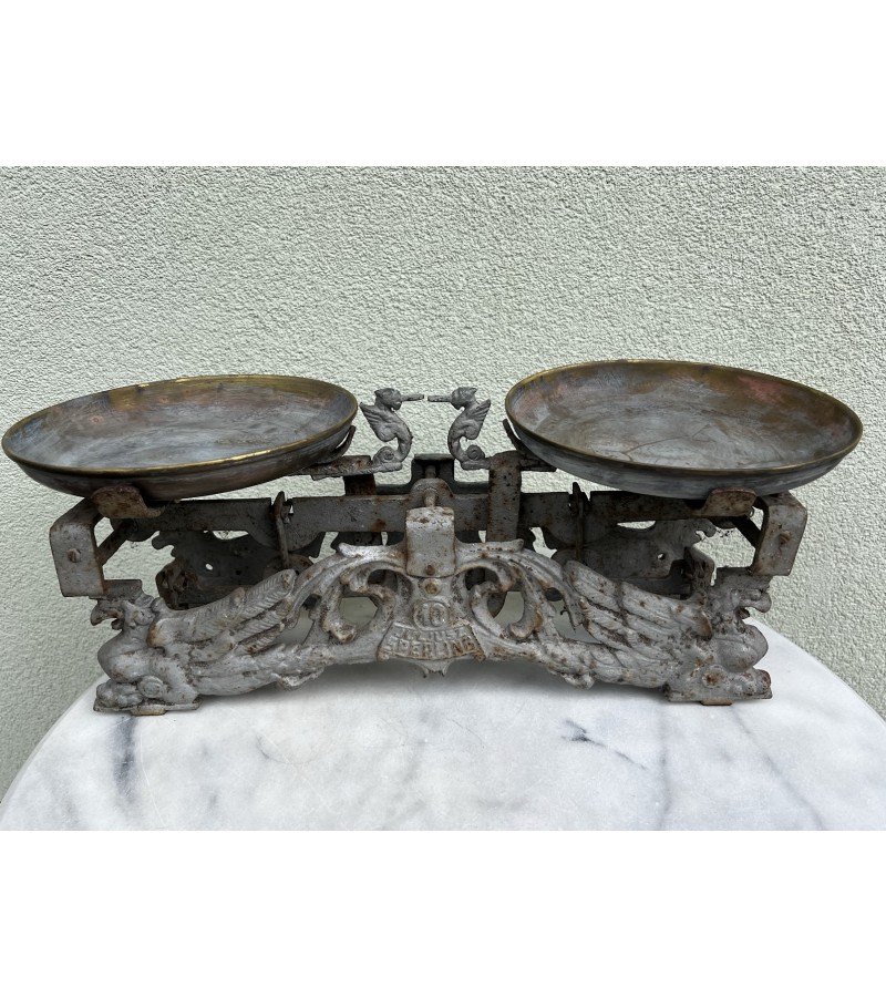 Svarstyklės Juliusz Sperling. 10 kg., antikvarinės, tarpukario laikų, ketaus, špižinės. Lenkija. 1930 m. Veikiančios. Kaina 116