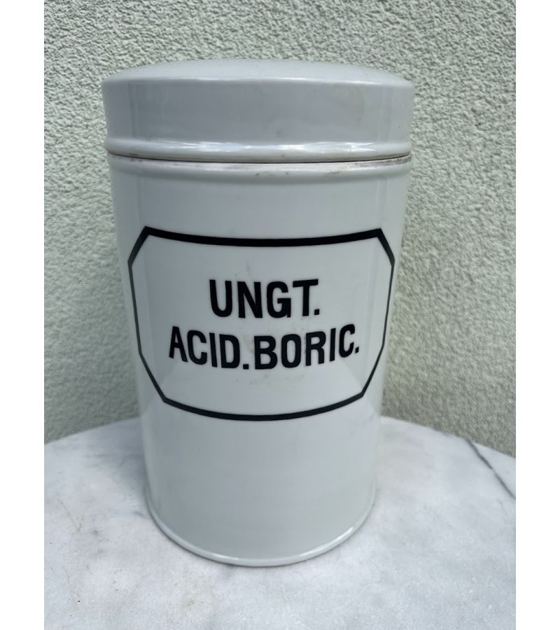 Indas vaistinės, vaistų, medicininis, porcelianinis, antikvarinis, tarpukario laikų. Vokietija. Ungt. Acid. Boric. Kaina 108