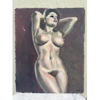 Paveikslas Nuoga moteris. Kartonas, akrilas, tempera. Åke Brovik (Sweden, 1911-1988). Kaina 87