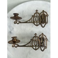 Žvakidės sieninės, pianino bronzinės antikvarinės, vokiškos, Jugend stiliaus. 2 vnt. Kaina 93 už abi