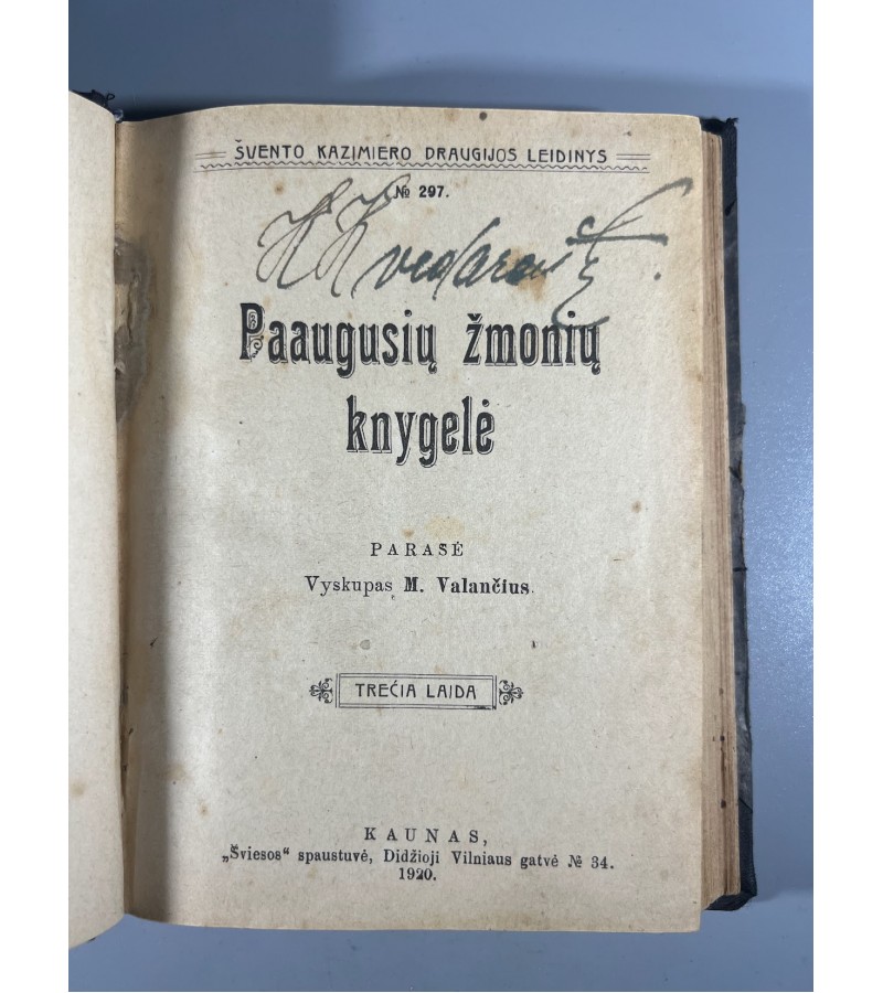 Knyga Paaugusių žmonių knygelė, M. Valančius, 1920 m. Kaina 43