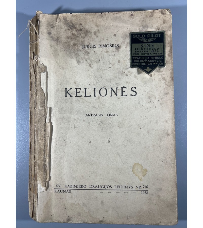 Knyga Kelionės, J. Rimošius, II t., 1938 m. Kaina 8