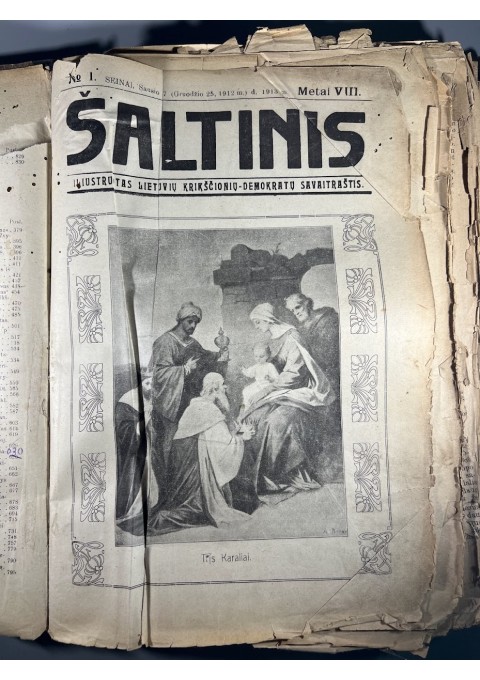 Žurnalų metinis rinkinys Šaltinis. Iliustruotas lietuvių krikščionių-demokratų savaitraštis. Seinai. 1913 m. Kaina 28