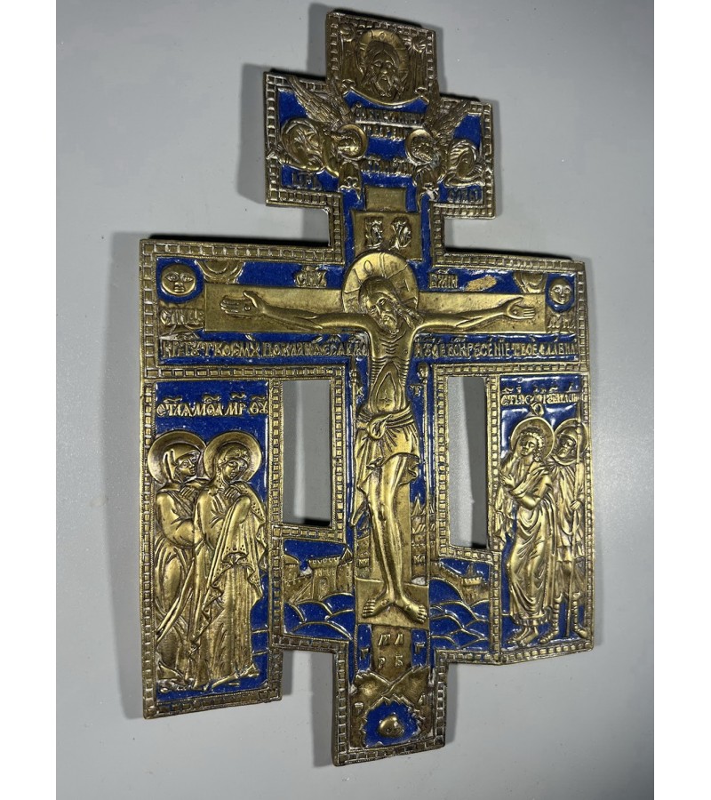 Kryžius stačiatikių, krikščionių ortodoksų, pravoslavų bronzinis, antikvarinis, didelis, puoštas mėlynos spalvos emale. Kaina 316 Kryžius stačiatikių, krikščionių ortodoksų, pravoslavų bronzinis, antikvarinis, didelis, puoštas mėlynos spalvos emale. Kaina 316
