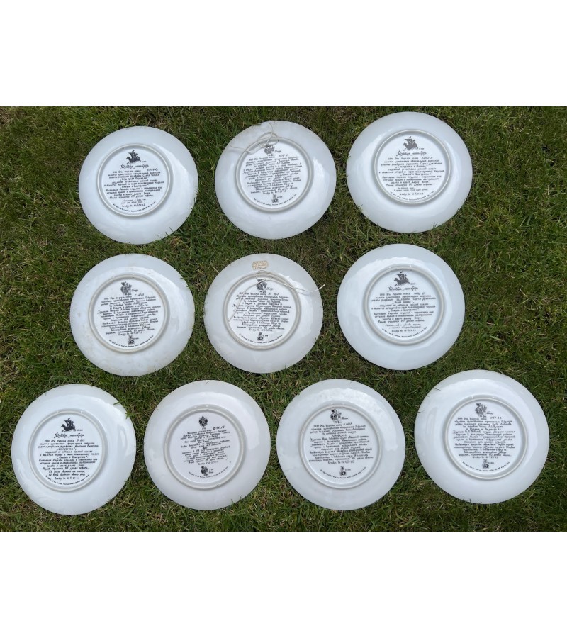 Lėkštės porcelianinės, kolekcinės, dekoratyvinės, rusų pasakų motyvais. 10 vnt. Kaina po 28 Lėkštės porcelianinės, kolekcinės, dekoratyvinės, rusų pasakų motyvais. 10 vnt. Kaina po 28