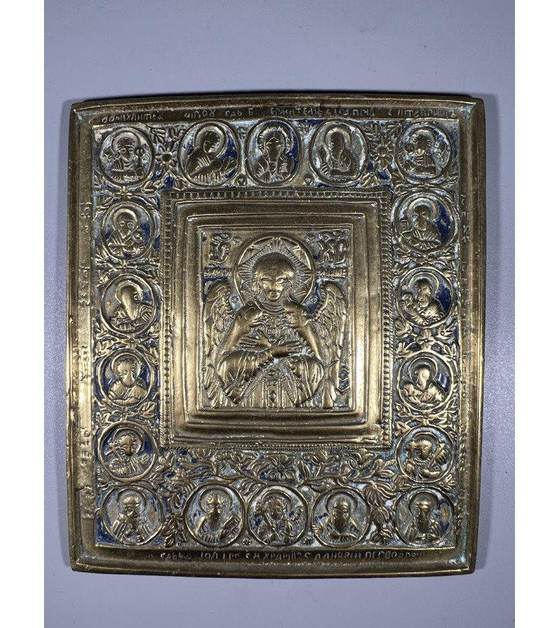 Ikona, plaketė Gerosios tylos su išrinktaisiais šventaisiais Gelbėtojas antikvarinė, stačiatikių, krikščionių ortodoksų, pravoslavų, puošta mėlyna emale. Kaina 213 Ikona, plaketė Gerosios tylos su išrinktaisiais šventaisiais Gelbėtojas antikvarinė, stačiatikių, krikščionių ortodoksų, pravoslavų, puošta mėlyna emale. Kaina 213