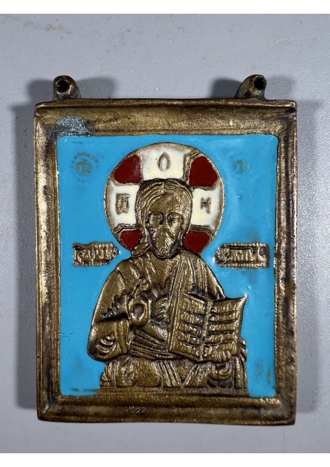 Ikona, plaketė Kristus Pantokratas, antikvarinė, stačiatikių, krikščionių ortodoksų, pravoslavų puošta 3 spalvų emale, nedidelė. Kaina 108 Ikona, plaketė Kristus Pantokratas, antikvarinė, stačiatikių, krikščionių ortodoksų, pravoslavų puošta 3 spalvų emale, nedidelė. Kaina 108