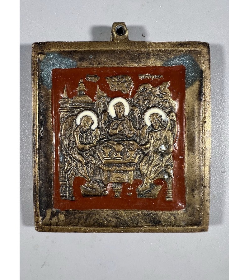 Ikona, plaketė Šventoji Trejybė, antikvarinė, stačiatikių, krikščionių ortodoksų, pravoslavų puošta 2 spalvų emale, nedidelė. Kaina 83 Ikona, plaketė Šventoji Trejybė, antikvarinė, stačiatikių, krikščionių ortodoksų, pravoslavų puošta 2 spalvų emale, nedidelė. Kaina 83