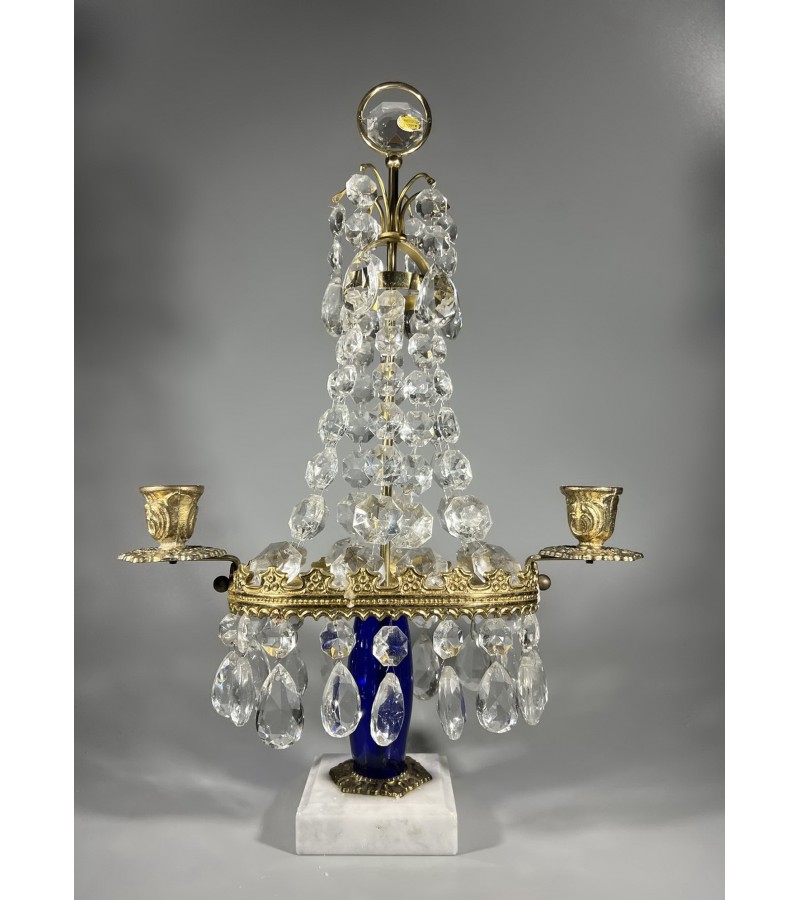 Žvakidė krištolinė, bronza, akmeniniu, marmuriniu pagrindu. Made in Czechoslovakia. Kaina 83 
