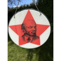 Bareljefas, paveikslas ant išgaubto stiklo Lenin, sovietinis, tarybinių laikų. Skersmuo 30 cm. Kaina 128