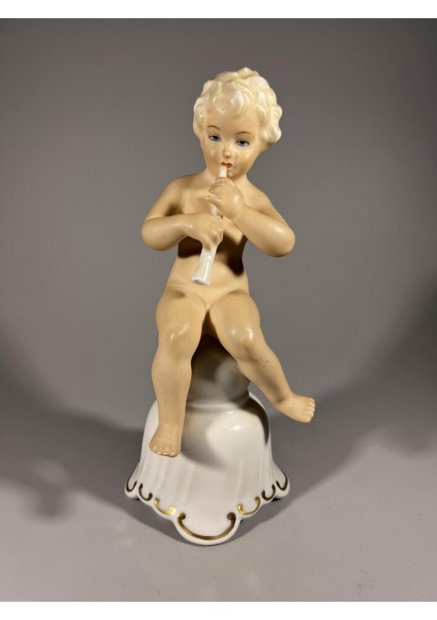 Statulėlė porcelianinė Berniukas grojantis fleita, antikvarinė, Schaubach Kunst Wallendorf Germany Putti Cherub Playing Flute. Kaina 73