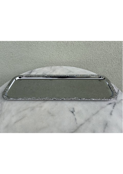 Padėklas serviravimo keturkampis puoštas gėlėmis, chromuotas, S. J. Chrome, Made in Sweden. Kaina 28