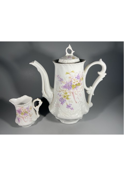 Arbatinukas, kavinukas ir indas pienui, grietinėlei antikvariniai, porcelianiniai, vokiški C. Tielsch & Co. 1878-1899 m. Kaina 36 ir 16