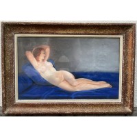 Paveikslas antikvarinis Nuoga moteris, aktas. Popierius, pastelė, Mireille Brun. Kaina 278