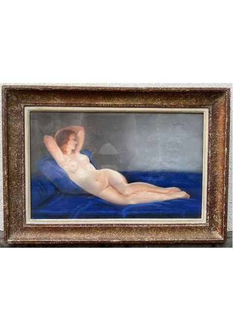 Paveikslas antikvarinis Nuoga moteris, aktas. Popierius, pastelė, Mireille Brun. Kaina 278
