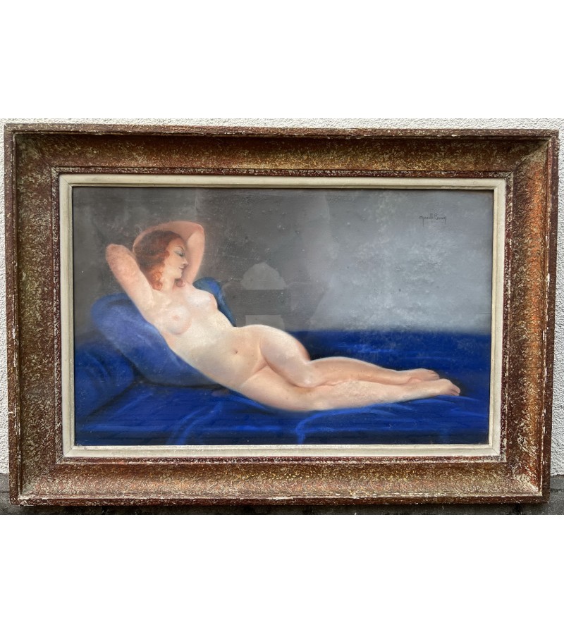 Paveikslas antikvarinis Nuoga moteris, aktas. Popierius, pastelė, Mireille Brun. Kaina 278