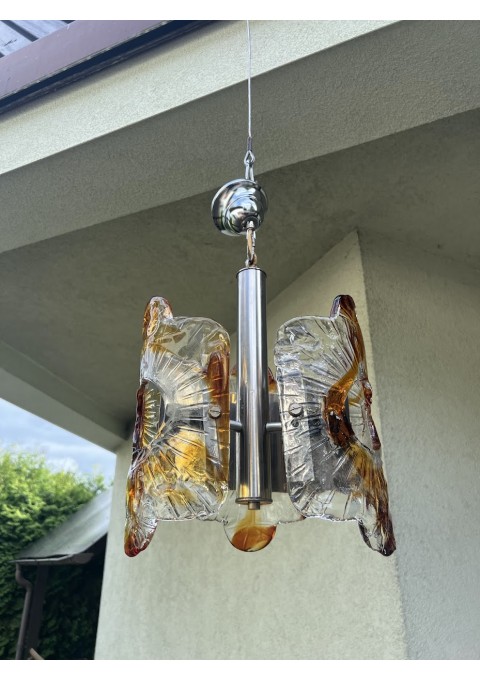 Šviestuvas Mid-century modern stiliaus, Murano stiklo, chromuotas, dizaineris Mazzega, Italija. Italian Mid-Century Murano Chrome Chandelier by Mazzega. Kaina 168
