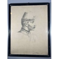Paveikslas graviūra antikvarinė Kariškio portretas. P. Dethier. Pieštukas, popierius, signatūra P. Dethier, 1876 m. Kaina 62